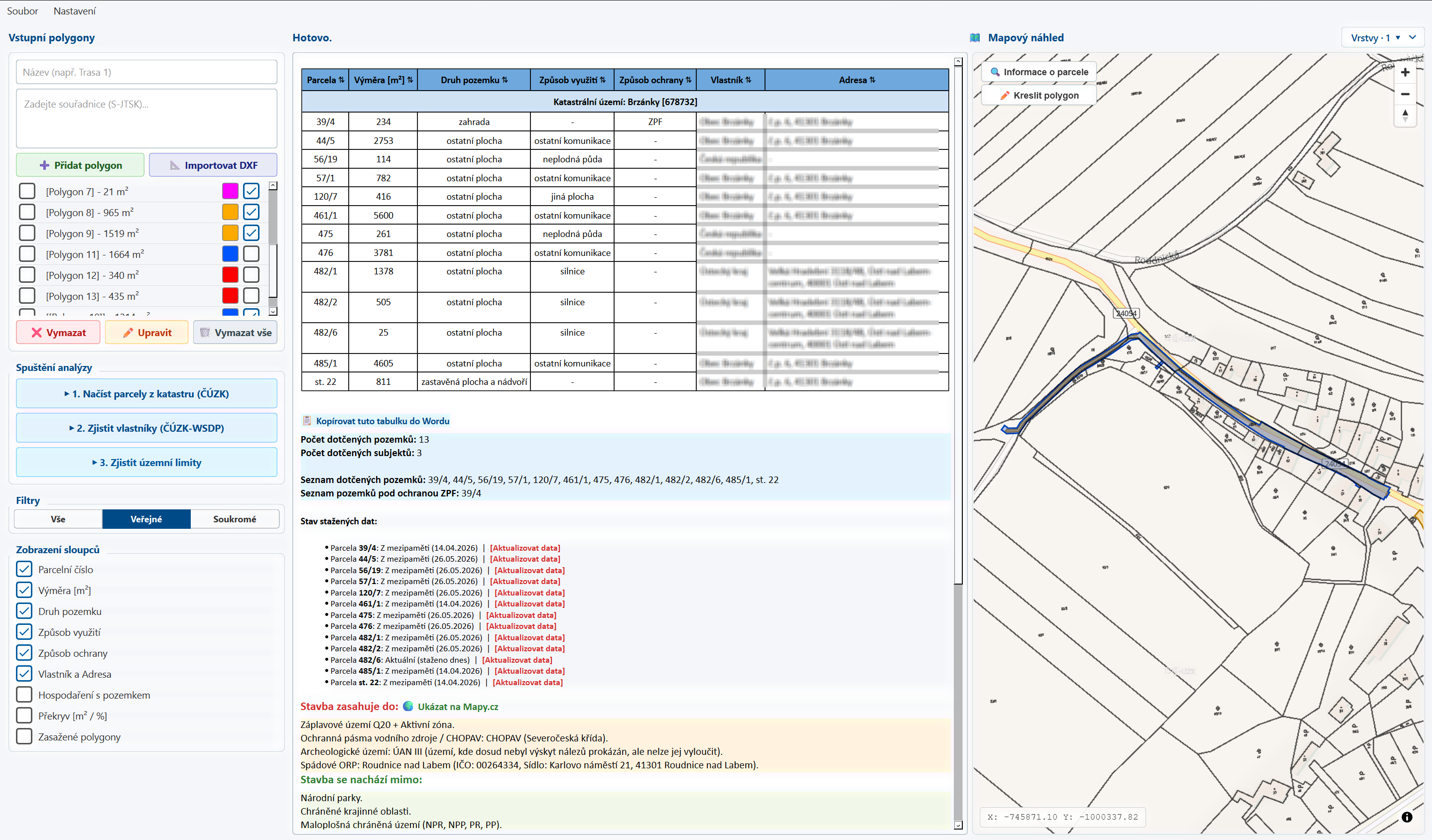 Mapohled – kompletní přehled parcel, vlastníků a mapového náhledu